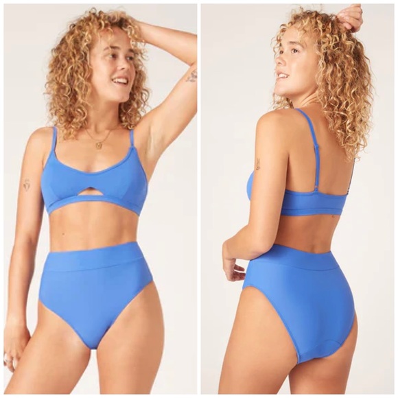 Modibodi Recycled Keyhole Crop Top + Hi-Waist Cheeky Briefs (Cobalt Blue) - Picture 2 of 5